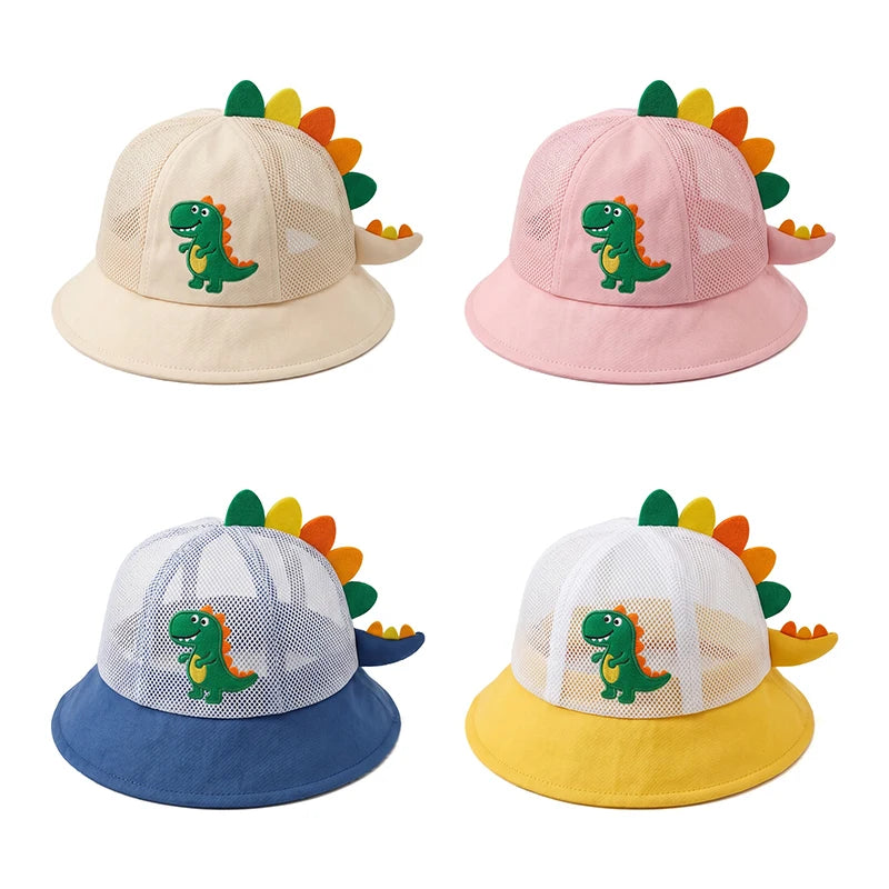 Kids Mesh Hat Boys Sun Protection Cap 3D Dinosaur Girls Breathable Bucket Hat for 1-4Y Children Summer Outdoor Play