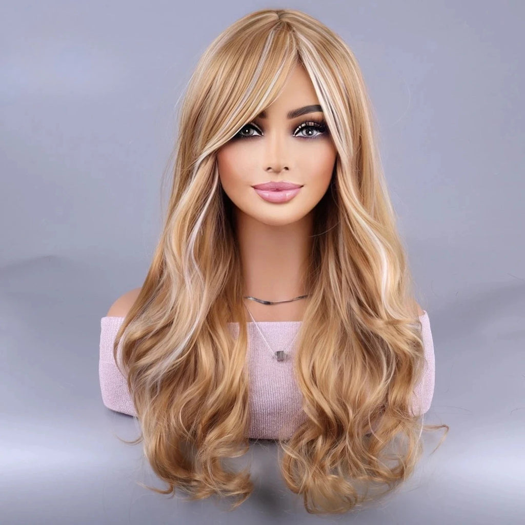 European and American Synthetic Wigs Big Waves with Side-Swept Bangs Long Curly Hair with Highlights Women's Hair Accessories