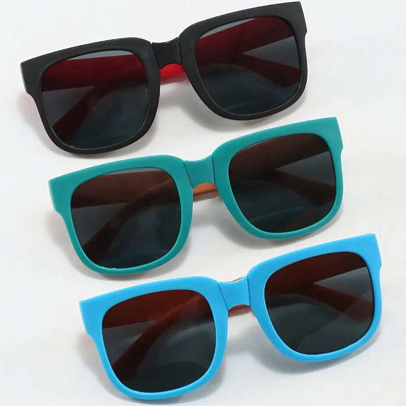 3PCS Folding Kids Sunglasses for Boys Girls Vintage Sports Square Children UV400 Outdoor Shades