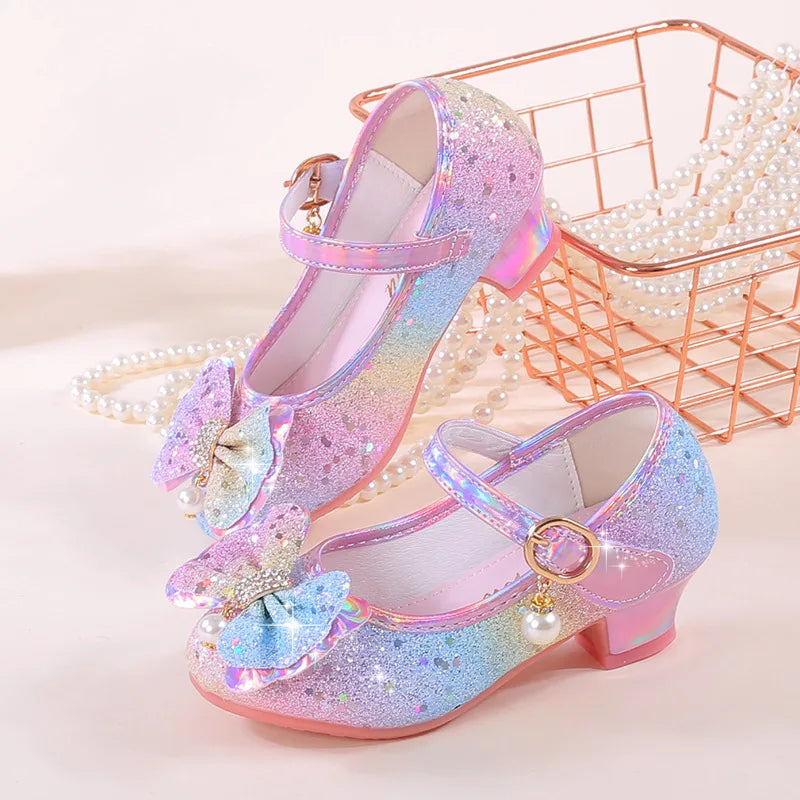 Fashion Plus Size Girls' Princess Shoes 2026 Spring New Sequined Low Heel Kids Leather Shoes Simple Versatile Girls Casual Shoe