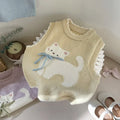 2024 Autumn and Winter Children's Sweater Vest Cute Bow Cat Pattern Girl's Top Knitted Top Baby Kids Clothing