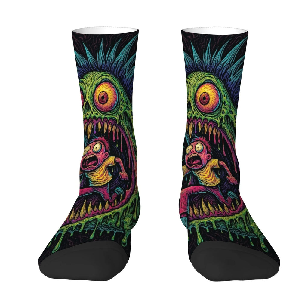 1 Pair Amusing Horror  Quirky Classic Horror Socks for Men Featuring A Retro Harajuku Street Style Perfect Funny Unique Gift