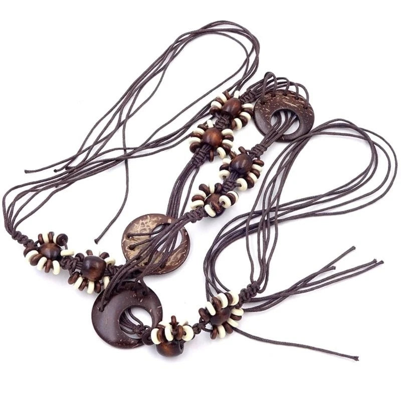 652F Women Braided Waist Belt Vintage Thin Bohemian Belts with Beads Decors Decorative Cool Girls Dress Shirt Waist Belt
