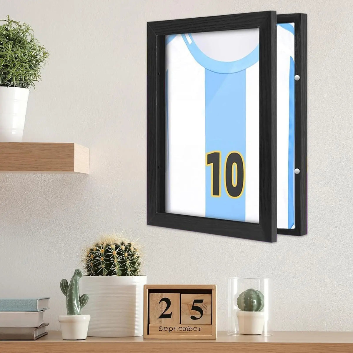 Sports Shirt Display Case Wooden Sports Shirt Shadow Case for Wall UV Protection Sportswear Box for Home Shelf Basketball