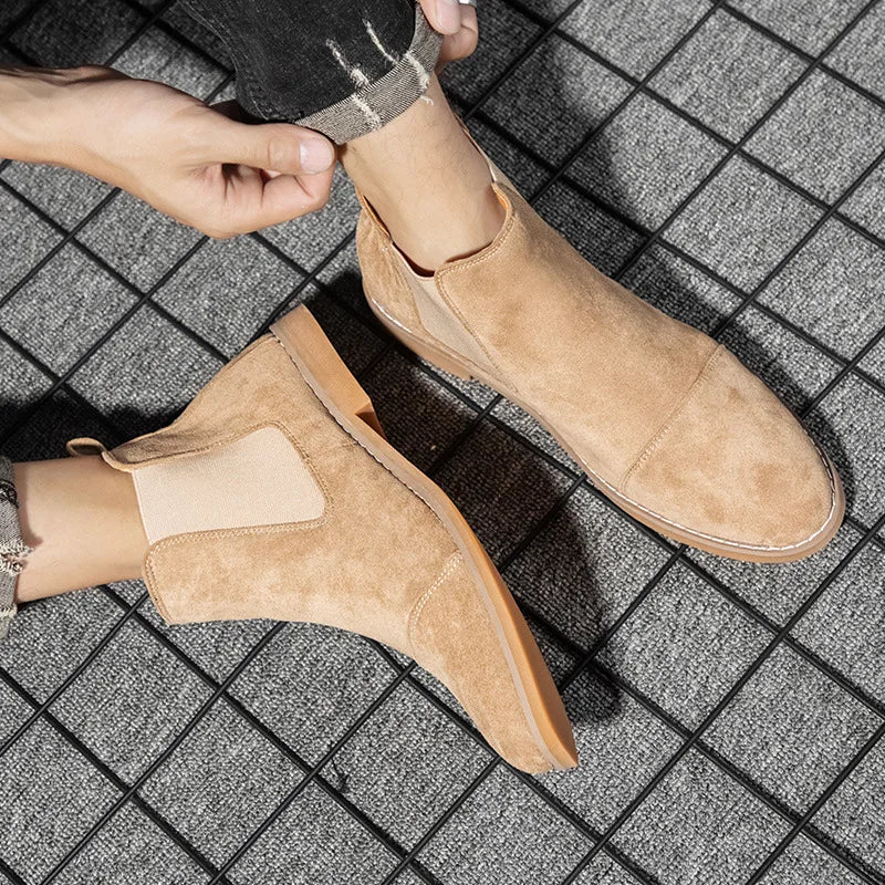 Fashion Yellow Chelsea Boots Men Pointed Comfortable Dress Boots Men Slip On Cheap Men's Suede Shoes Zapatos Hombre Casual
