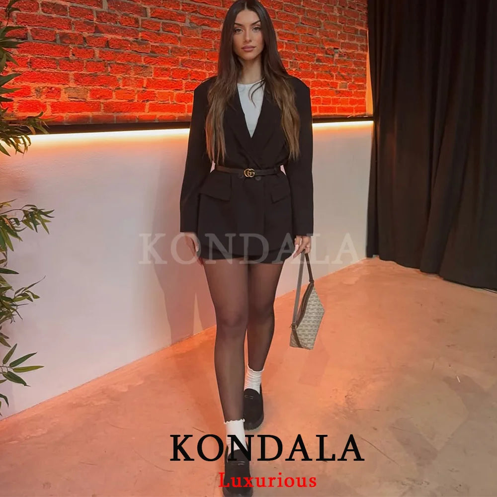 KONDALA Vintage Office Lady Chic Blazer Women V Neck Long Sleeve Pockets Loose Jacket Fashion 2026 Spring Summer Elegant Outwear