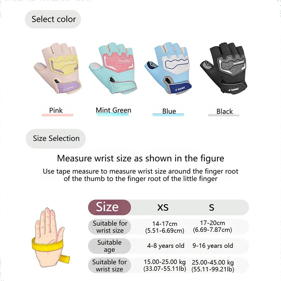 AOLIKES Kids Cycling Gloves Half Finger Skate Child Mountain Bike Bicycle Gloves Sports Gloves for Boys and Girls Children