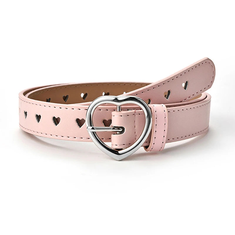 Children Faux Leather Belt Kids Cute Peach Heart Buckle Belts Girls Waist Belt