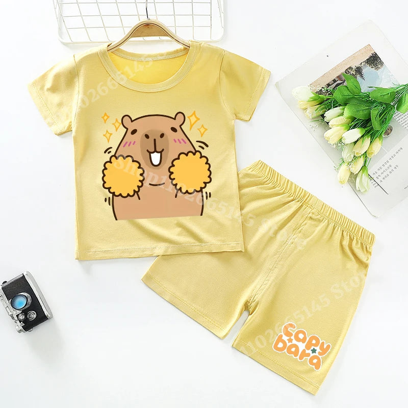 Capybara Kids Pajamas Shorts Set Summer New Capibara Home Clothes Boys Girls Anime Nightwear Pants Children Short Sleeve Gift