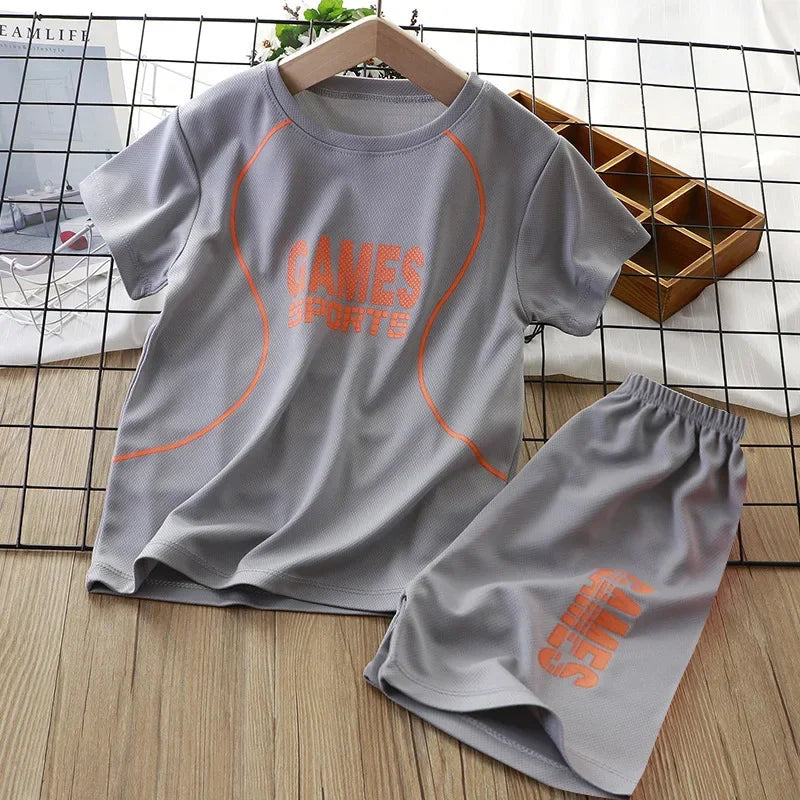 Children's Clothing Sets Letter Printed Short-sleeved Tops + Shorts 2Pcs Sets Kids Boys Clothes Baby Boy Outfit Set Basketball
