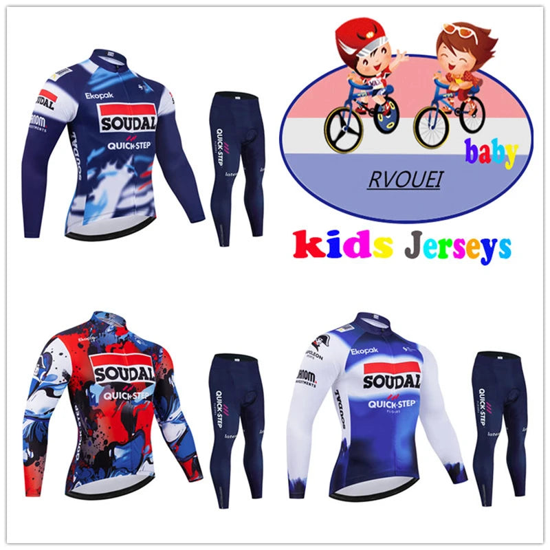 Soudal Quick Step Baby Cycling Clothing Children Long Sleeve Jersey Set Breathable Sportswear Kids Bicycle Maillot Ciclismo