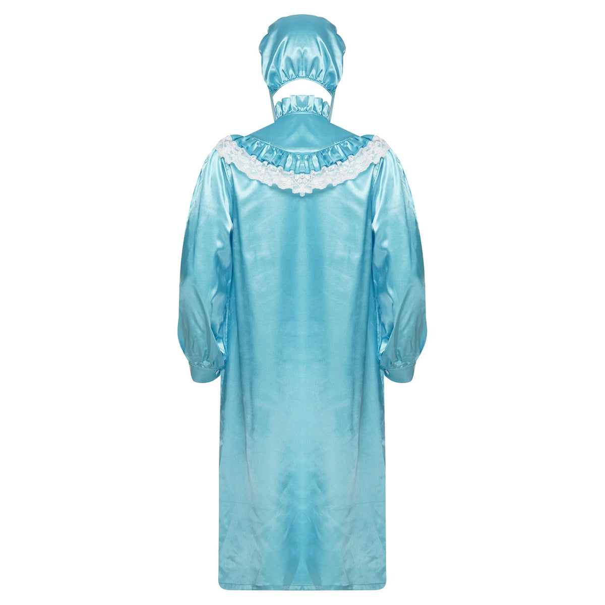 Mens Pajamas Party Vintage Victorian Style Nightgown with Hat Set Ruffled And Lace Trim Long Sleeve Front Zipper Sleep Dress