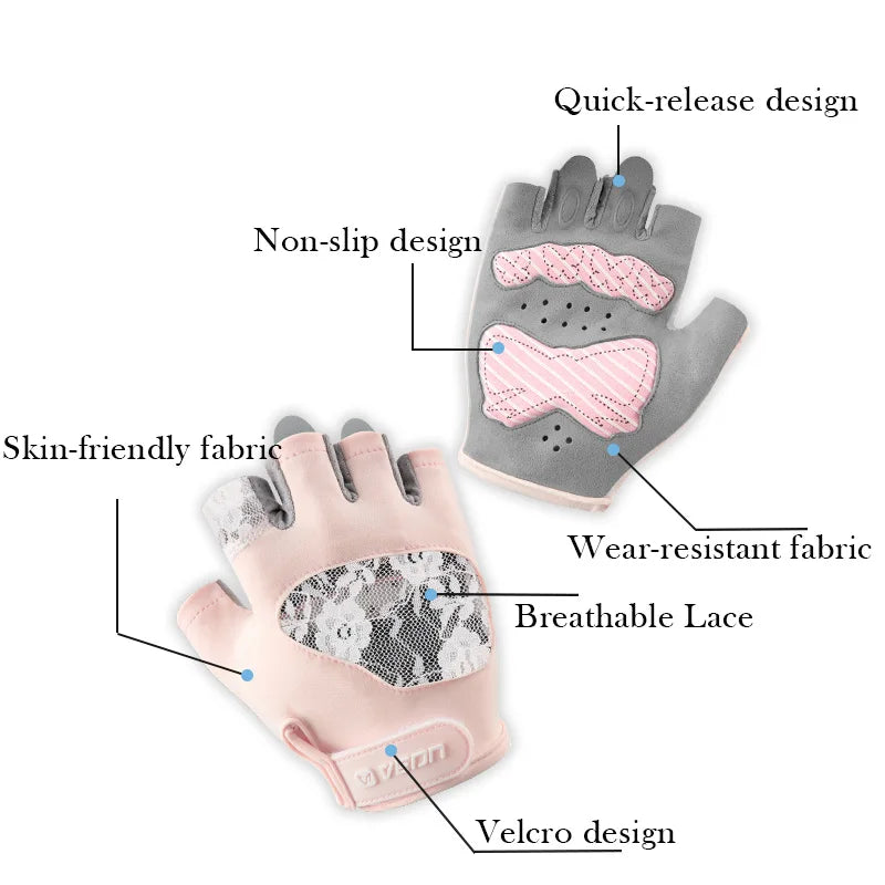 Women's Lace Fitness Gloves Breathable Anti-Slip Workout Gloves for Weight Lifting Training Exercise Sports Half Finger Gloves