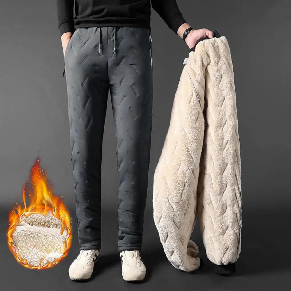 New Autumn Winter Men Lambswool Sweatpants Casual Fleece Warml Thicken Joggers Pants Waterproof Black Gray Male Thermal Trousers