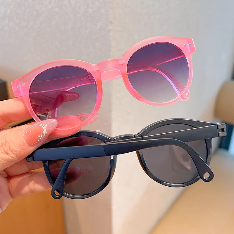Children'S Colored Sunglasses  Foldable Round Frame Sun Glasses Boys Girls Uv400 Ultraviolet Eyepiece For Ages 2-8 Years Kids