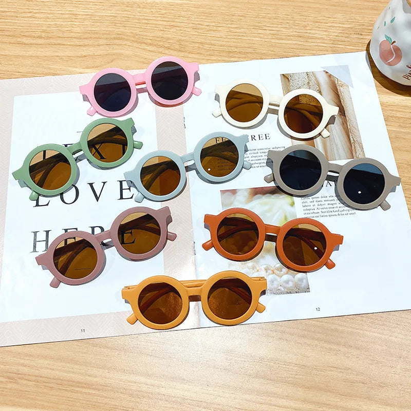 Korean Children's Sunglasses Retro Solid Round Frame Small Face Sunglasses Ultraviolet-proof Convenience Glasses Kids Glasses
