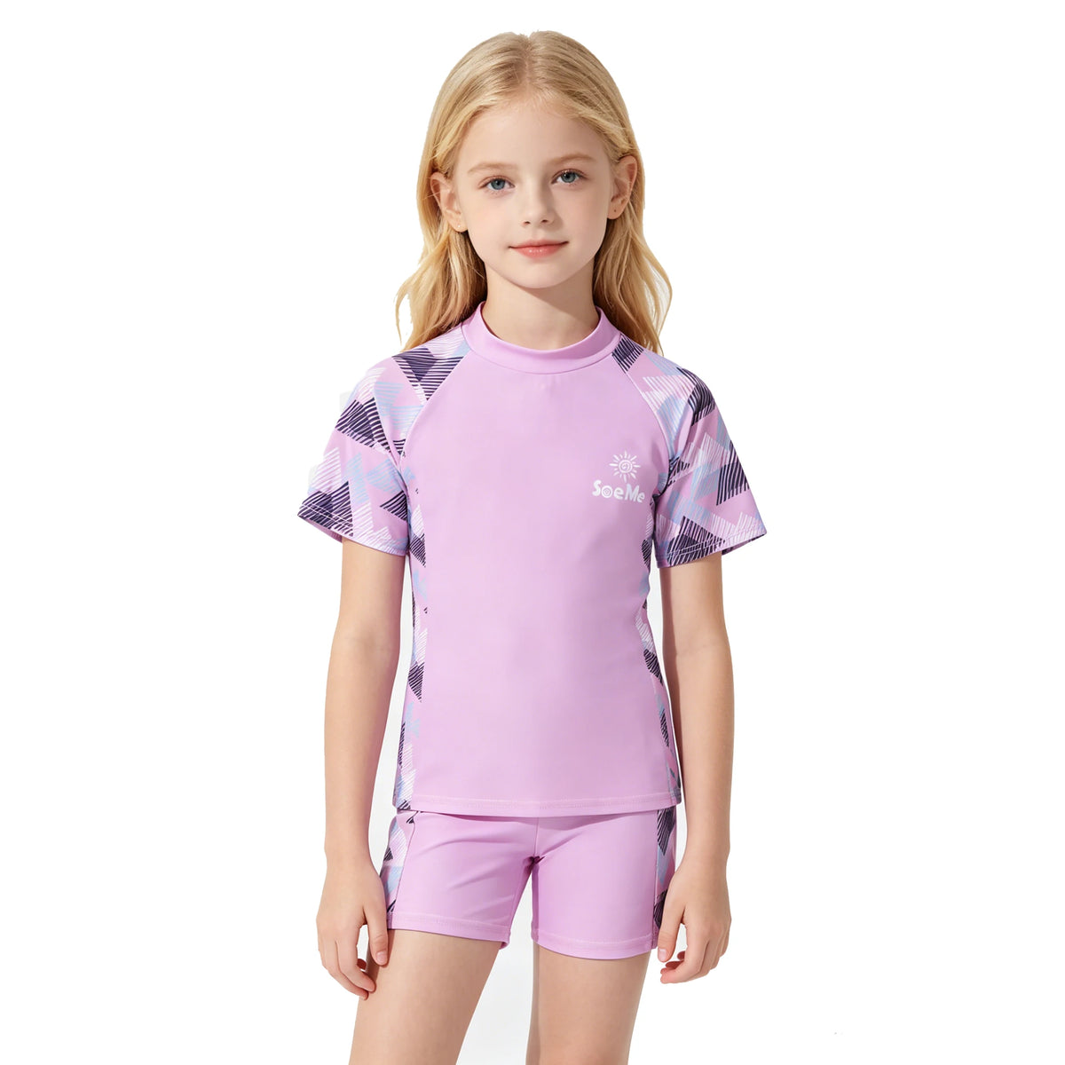 Pink Girl Swimsuit Kids Toddler Girls Swimwear Sets 2 Pieces Short Sleeve Cute Swimming Suit for Children 3 4 5 6 7 8 9 10 Years