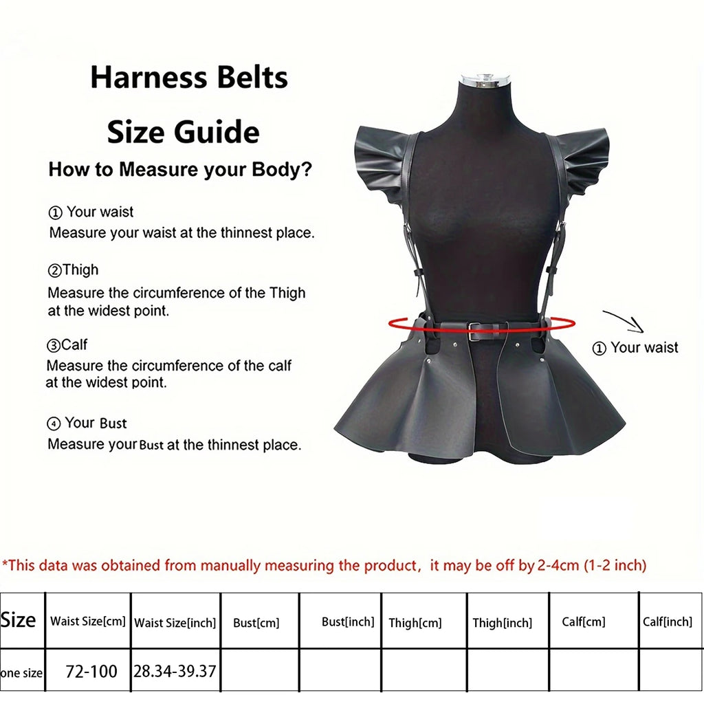Women's Fashion Leather Body Harness Belt Skirt With Ruffle Hem Gothic Style Waist &Shoulder Belt Clothing Accessory