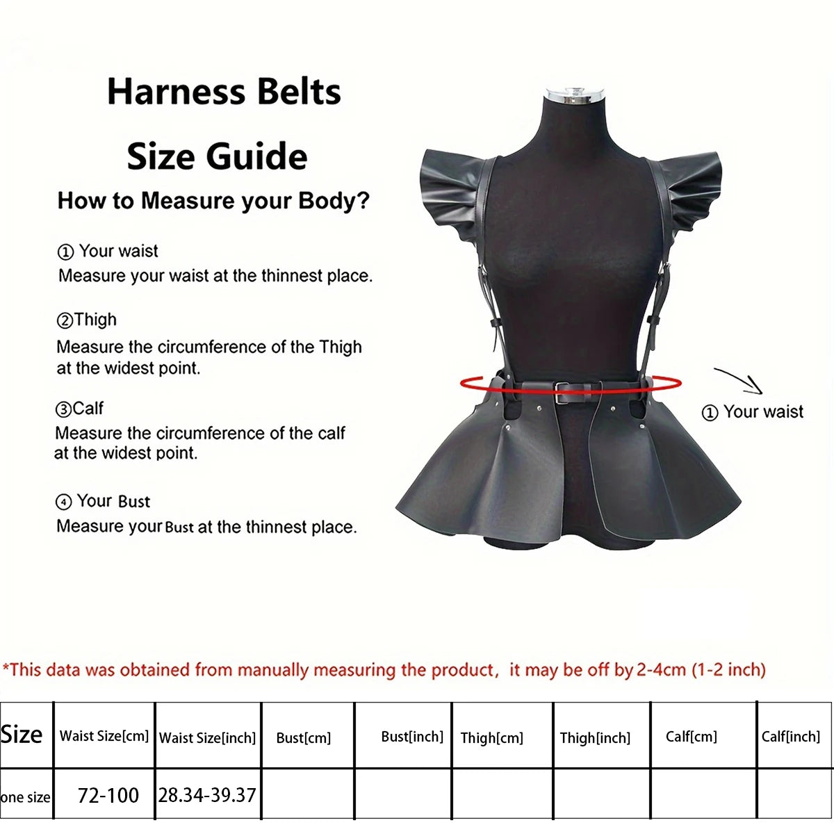 Women's Fashion Leather Body Harness Belt Skirt With Ruffle Hem Gothic Style Waist &Shoulder Belt Clothing Accessory