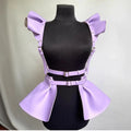 Women PU Leather Wing Shoulder Harness Peplum Skirt Adjustable  Buckle Rave Festival Outfit Clubwear Gothic Punk Cosplay Costume