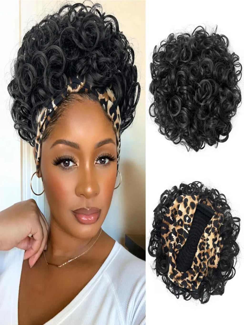 Large Curly synthetic Wigs with Headbands Attached for Women Synthitic Short Kinky Curly Wigs for Black Women With 2Secure Clips
