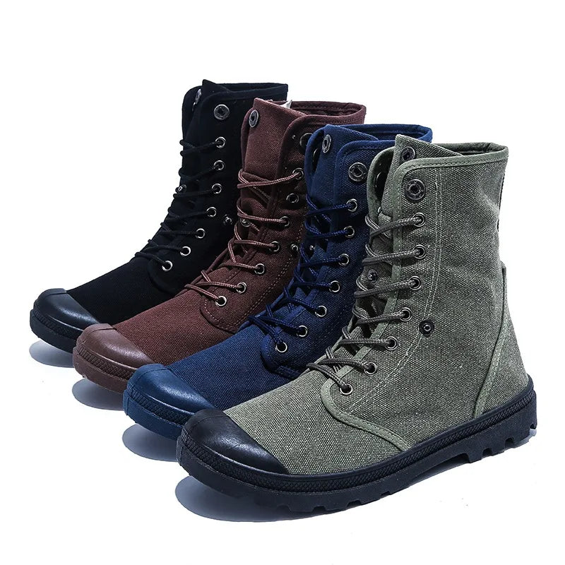 Canvas Boots Men Boots High Top Shoes for Men 2025 New Trend Platform Cuff Shoes Men Casual Ankle Boots Military Bota Masculina