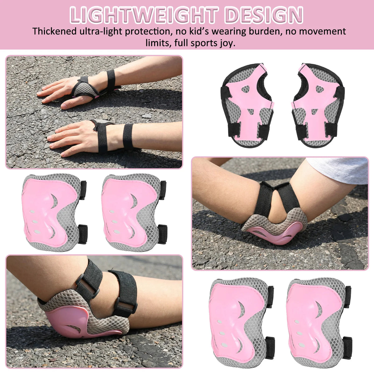 6Pcs Kids Knee Pads and Elbow Pads Wrist Guards Protective Gear Set for Bike Bicycle Cycling Skateboard Skating Sports Scooter