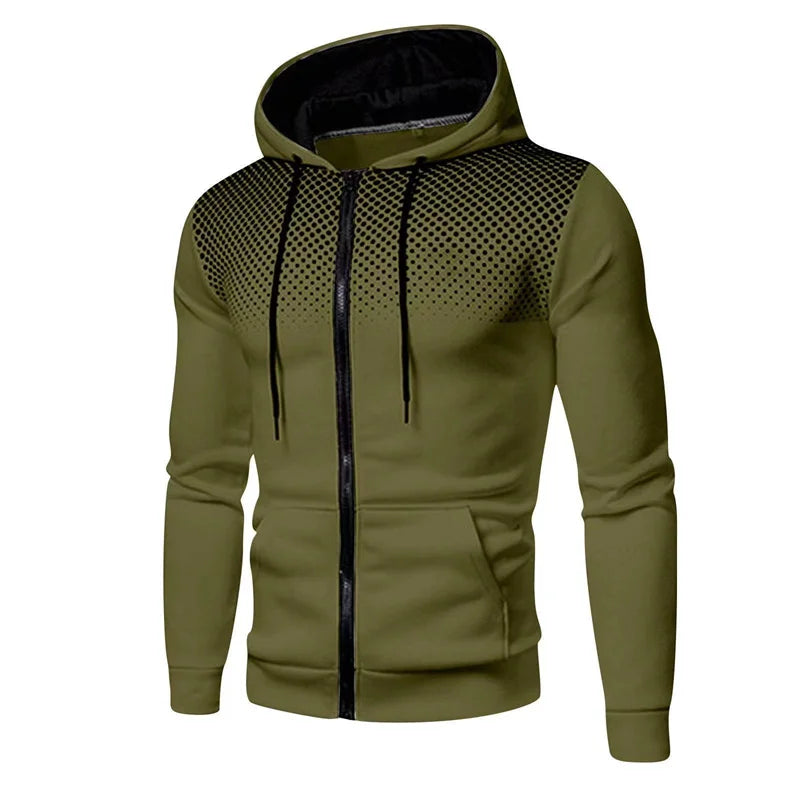 Men's Zip Up Hoodie wave point Print Hooded Sweatshirt Outdoor Casual Slim Fit Men Spring Autumn Zipper cardigan Hoodie men tops