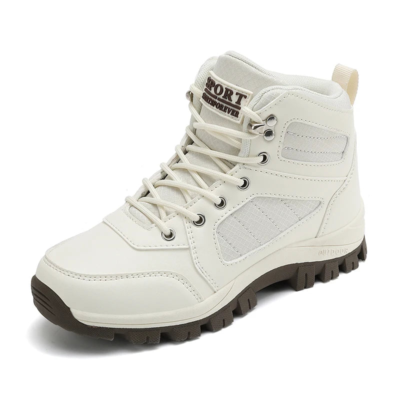 Women Sports Shoes White Casual Non Slip Running Shoes Outdoor Hiking Climbing Waterproof Breathable Lace Up Platform Sneakers