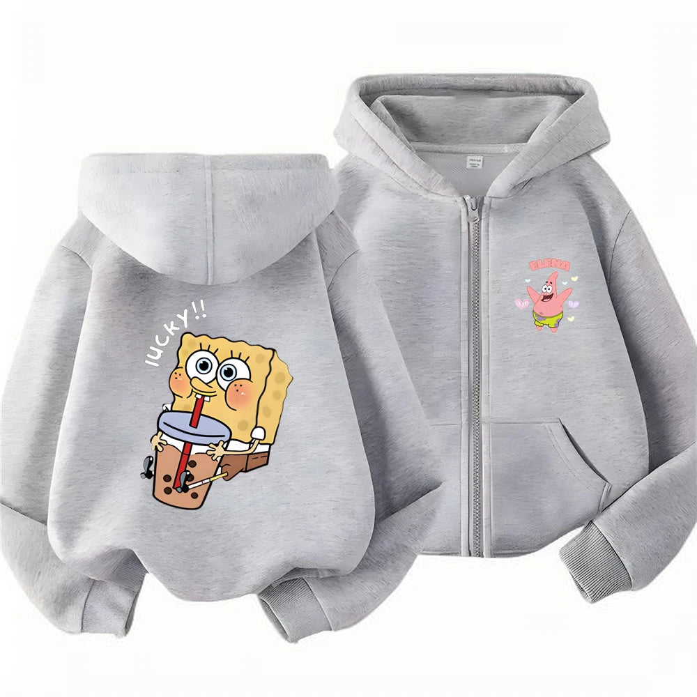 Hoodies Coat SpongeBob SquarePants Children gifts Zipper style Girls Boys Age 3-12 Kids Fashion black Pink fashion Sweatshirt