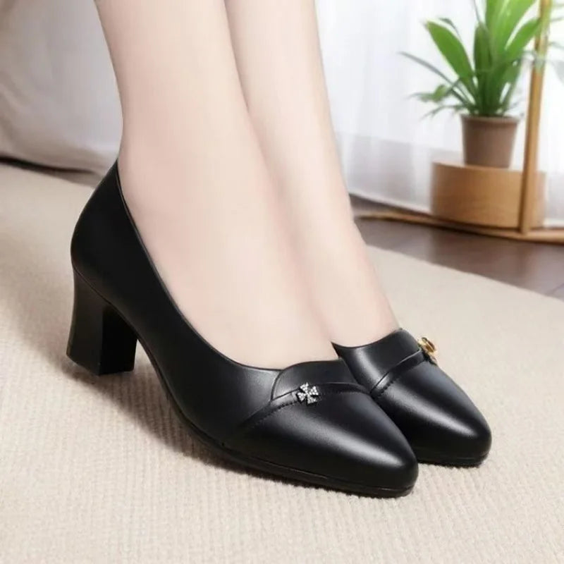 Fashion Women's Loafers 2026 New:Comfortable Mid Heel Pointed Toe Work Pumps,Chunky Heel Patent PU Leather Slip On Office Shoes