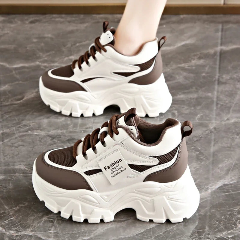 Women's White Platform Sneakers 2025 Spring Lace Up Thick Bottom Vulcanized Shoes Woman Breathable Non Slip Sports Shoes Ladies