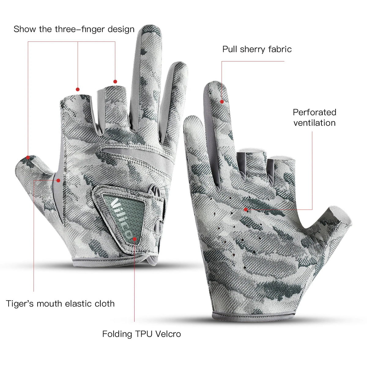 Fishing Gloves for Men Summer Fishing Road Sub Sunscreen and Anti Slip Ice Silk Breathable Thin Three Finger Cut Gloves