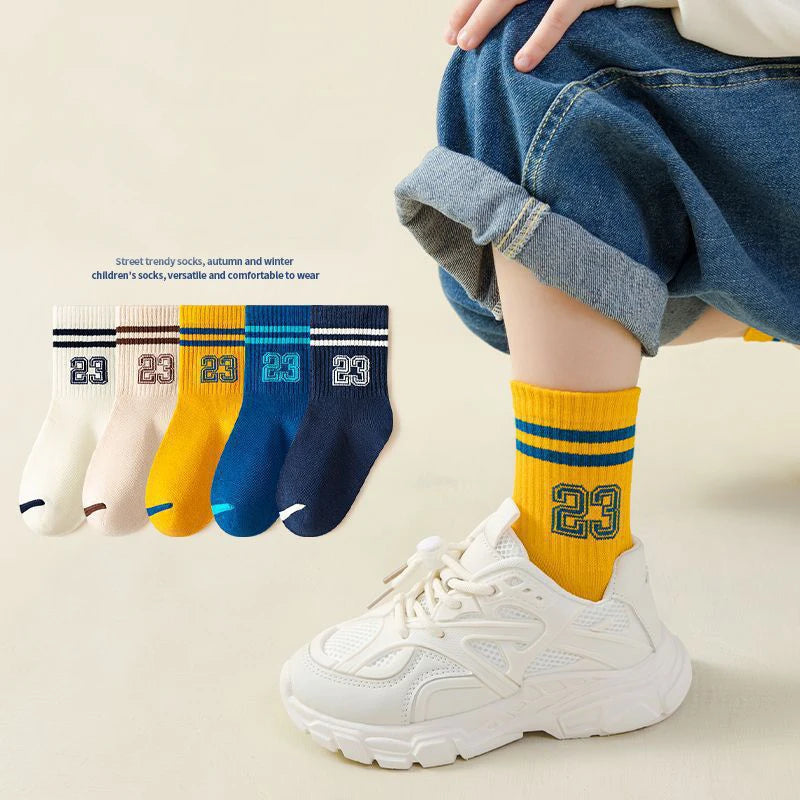 5 Pairs Kids Boys Girls Socks Children Baby Toddler Sport Socks School Students Spring Autumn Soft Cotton Fashion Mid Tube Socks