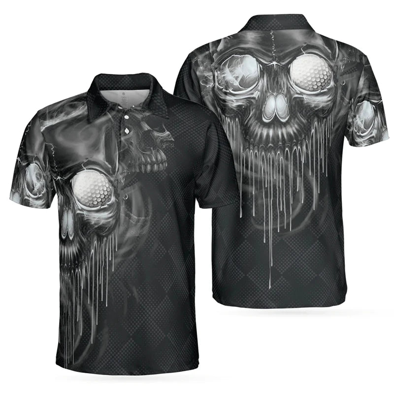 3D Print Skull Fashion Men's Polo Shirt Fashion Trendy Skull Flower Streetwear Unisex Short Sleeve Golf Sport Shirt Button Tops