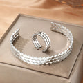 2pc Jewelry Set Bracelet Ring Four-bladed Grass Circular Hollow Bracelets High-end Stainless Steel for Women Man African Jewelry