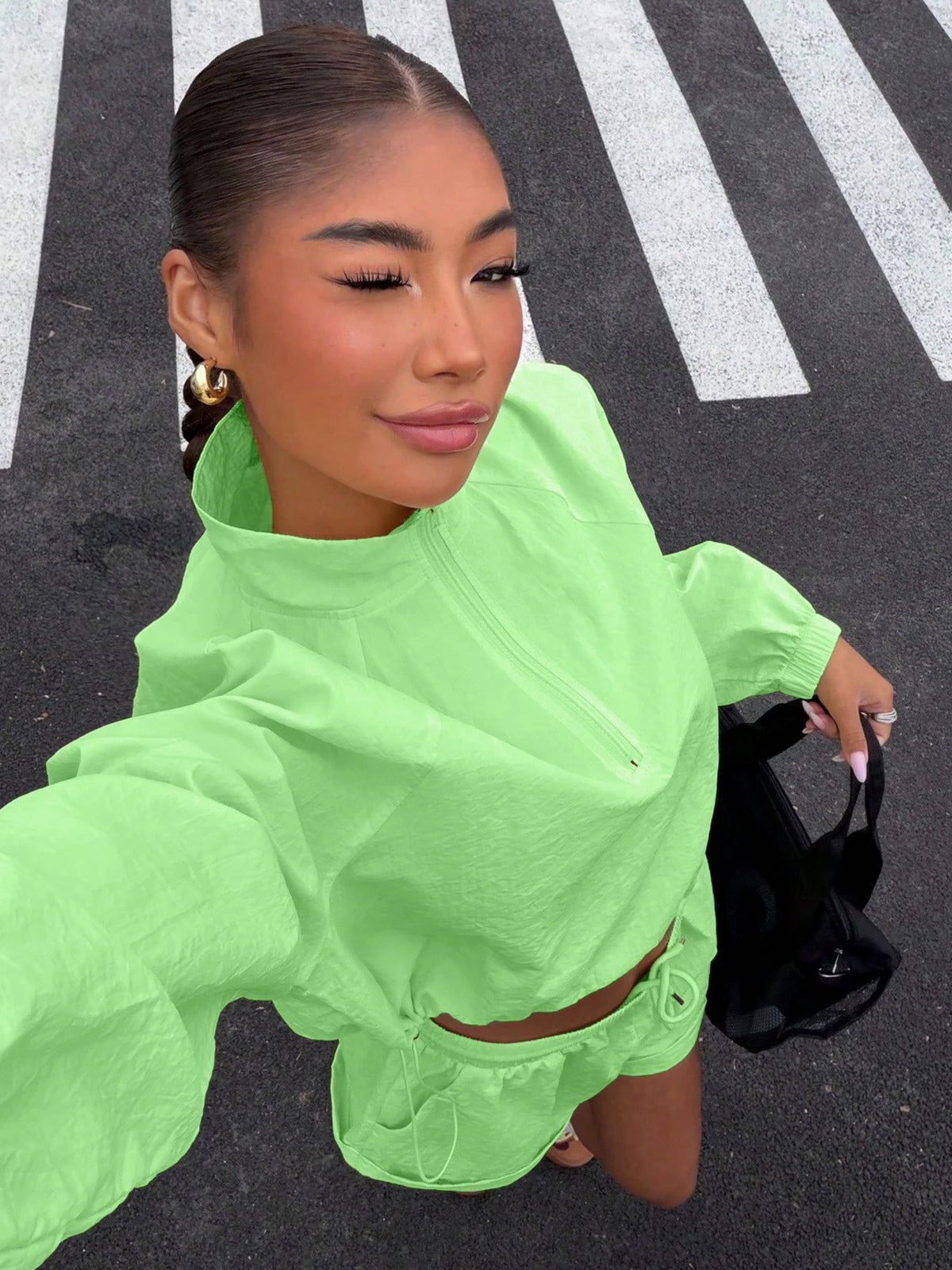 Women's Sportswear Set Bright Colors Zipper Design Sunscreen Outfit Fitness Clothing Comfortable Sportswear Ensemble