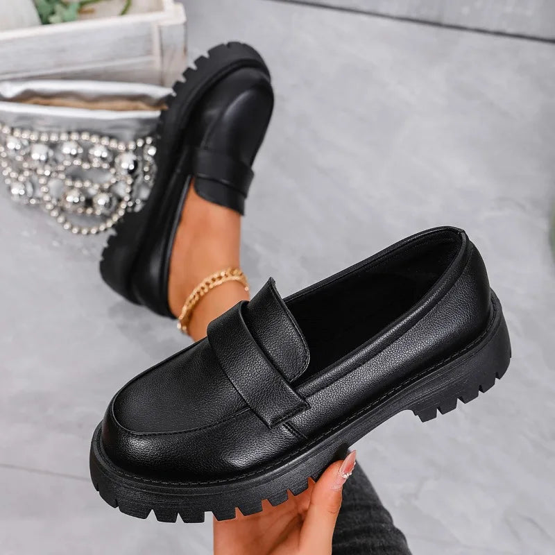 Women Thick Sole Loafers Ladies Shoes Slip on Flats Round Toe Platform Footwear Ladies All‑Season Fashion Female Shoes Women's