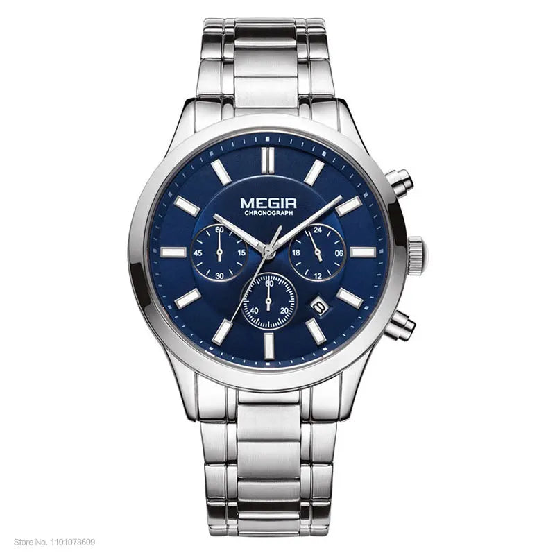 MEGIR Watches for Men 2021 New Chronograph Quartz Watch Luxury Stainless Steel Wristwatch Man Relogios Masculino часы мужские