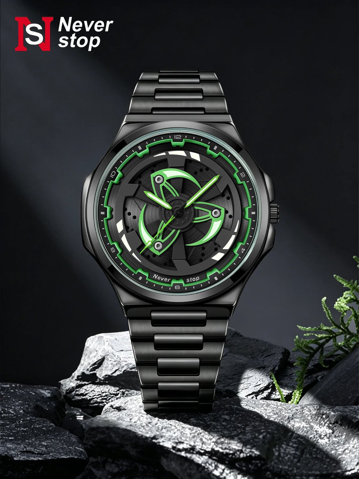 Men's Black Steel Quartz Watch - Stylish Rotating Bezel, Premium Creative Gift Idea