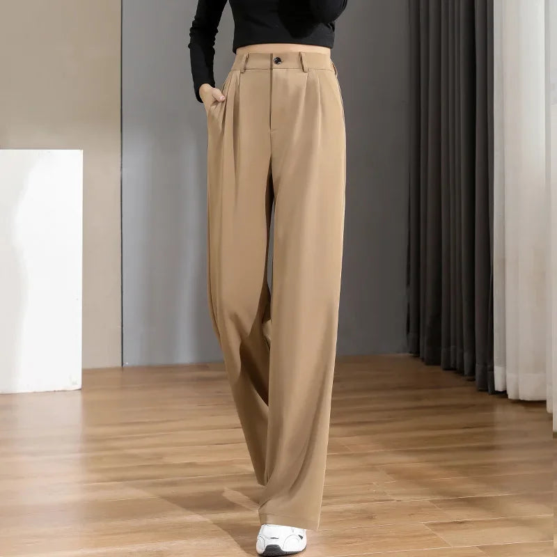 Women'S Loose Spring Summer 2025 New High Waist Wide Legs Slim Casual Trousers Korean Fashion Trend Female Suit Straight Pants