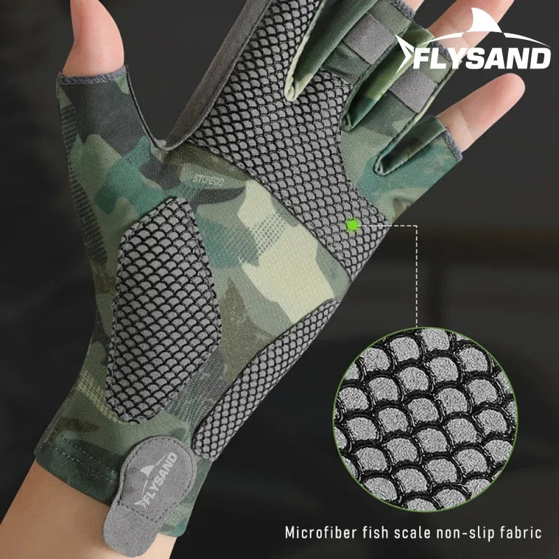 Fishing Gloves for Men Spring Summer Outdoor Sunscreen Non Slip Cool Ice Silk Half Finger Breathable