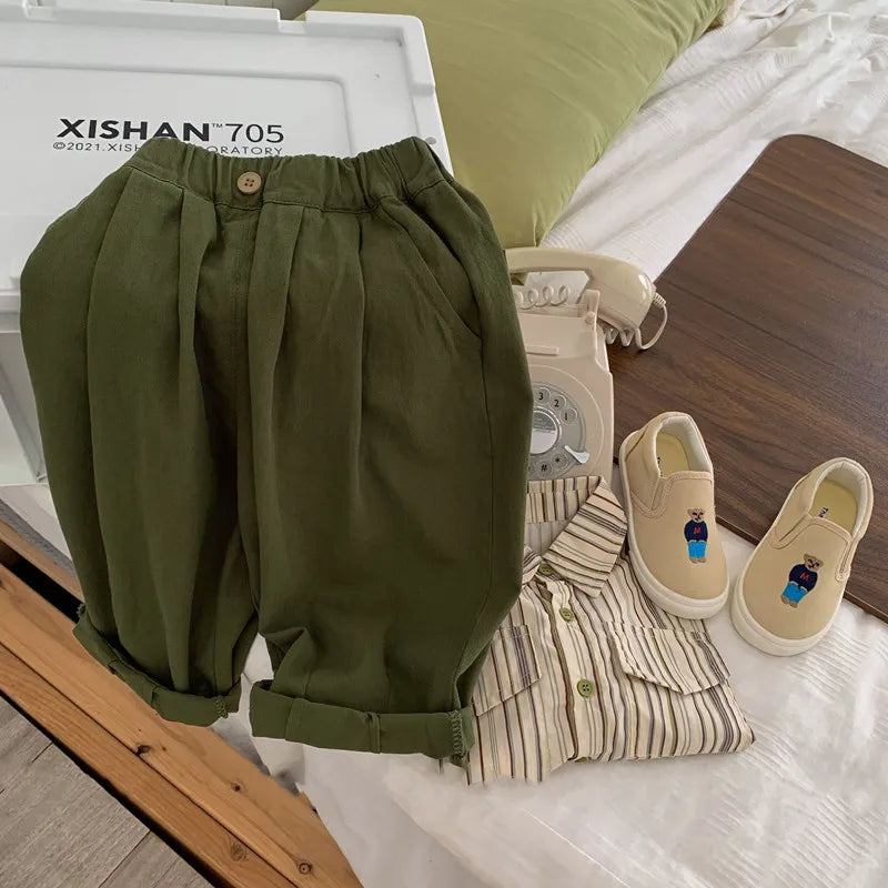 Kids Trousers Autumn Boys cotton loose casual pants Girls all-match wide leg pants 2-7Years
