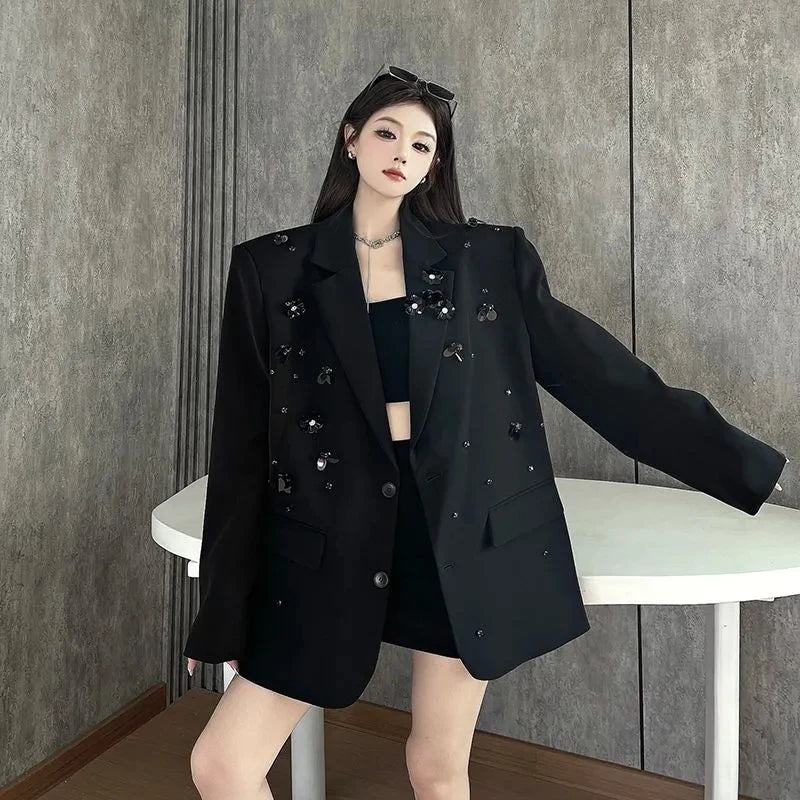 New Korean Fashion High-Quality Women Blazer Autumn V-neck Loose Long Sleeve Temperament Casual Blazers Jackets Female Outerwear