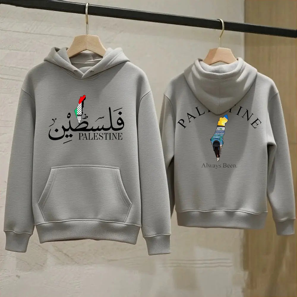 Palestine Hoodie Front/Back Printed Design Palestine Arabi Name Map Hooded Sweatshirt Unisex Clothing Long Sleeve Tracksuit