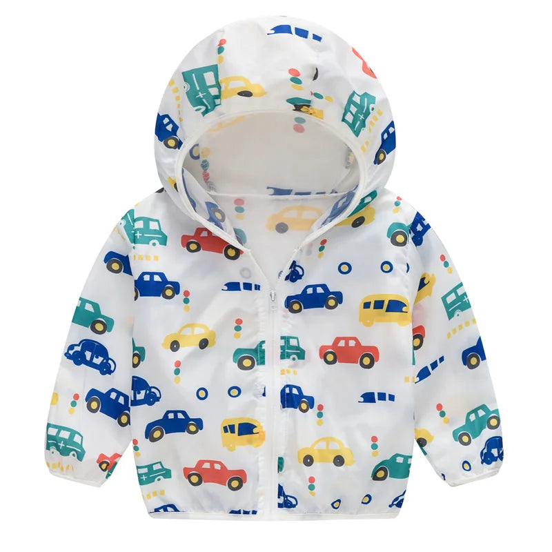 Summer Sun Protective Baby Jackets Thin Hooded Kids Coats Cartoon Children Outerwear Clothing for Girls Boys with Storage Bag