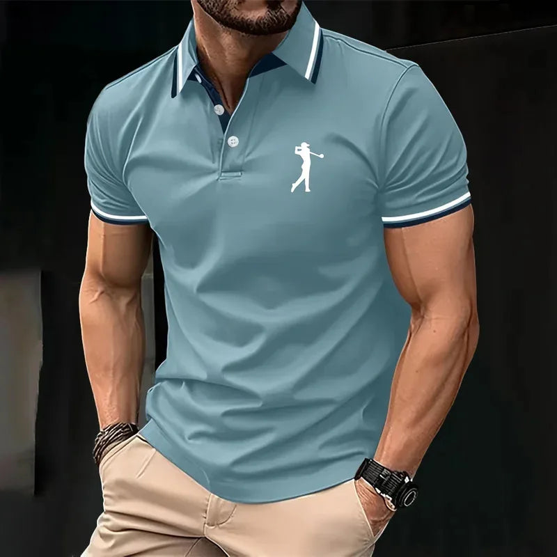 New men's polo shirt in solid color, classic men's polo shirt, short-sleeved, high-quality casual business polo shirt, social me