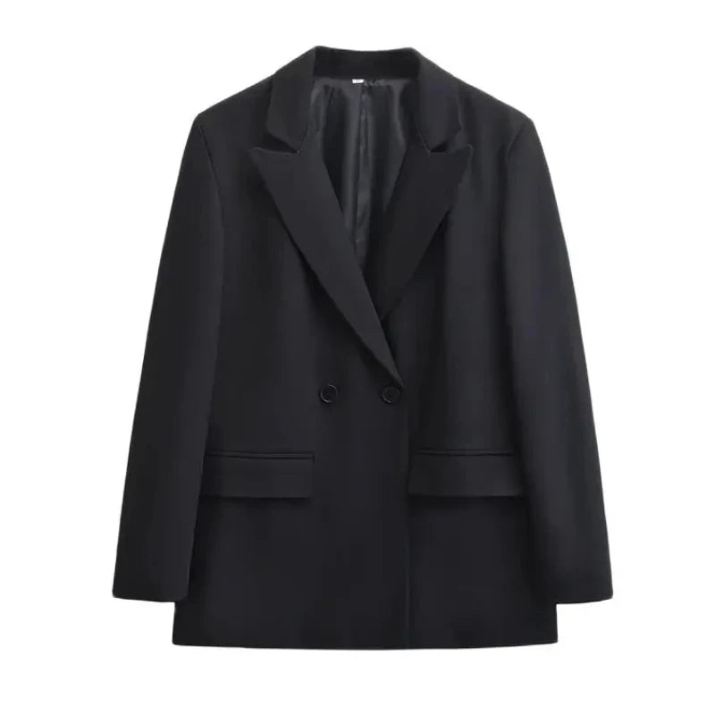 2025 Fashion Simple Loose Double Breasted Blazer Coat Long Sleeve Flap Pockets Female Outerwear Chic Tops Office Outwear