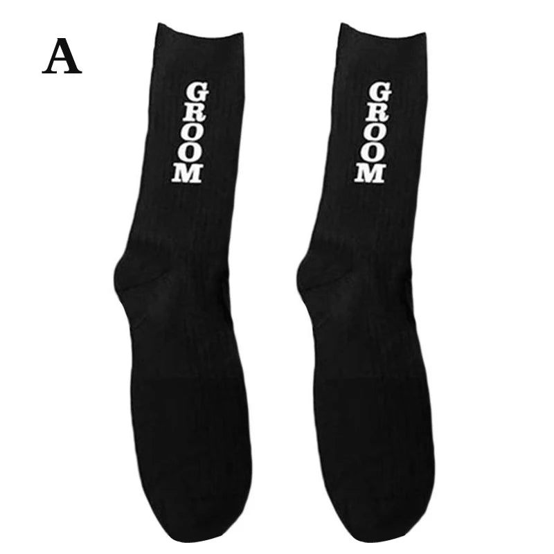 Wedding Socks Men Socks Groom Best Man Groomsman Socks Letter Socks Combed Cotton Dress Wedding Party Long Stockings