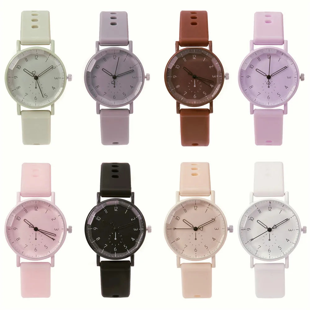 Fashion Women's Pink Minimalist Watch Silicone Strap Quartz Wristwatch Elegant Ladies Watches